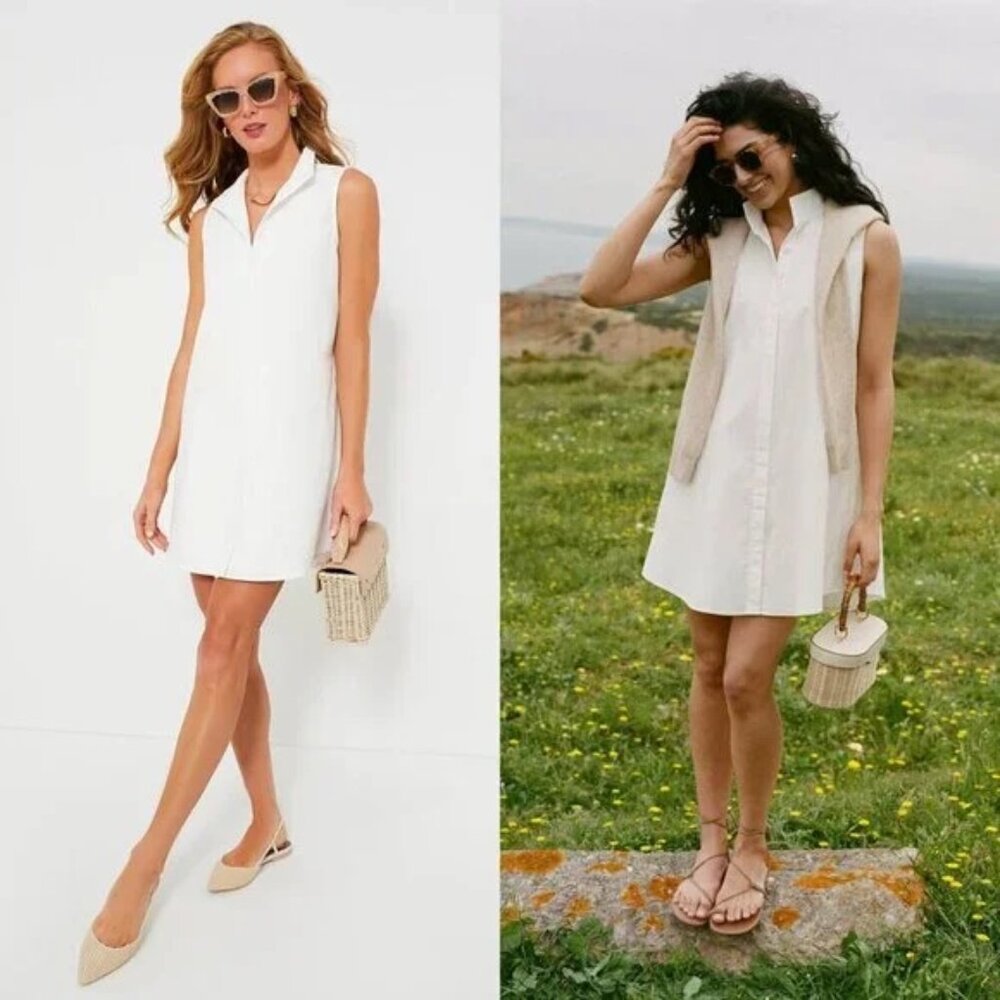 Tuckernuck | NEW White Sleeveless Charlie Shirt Preppy Mini Dress Size XS